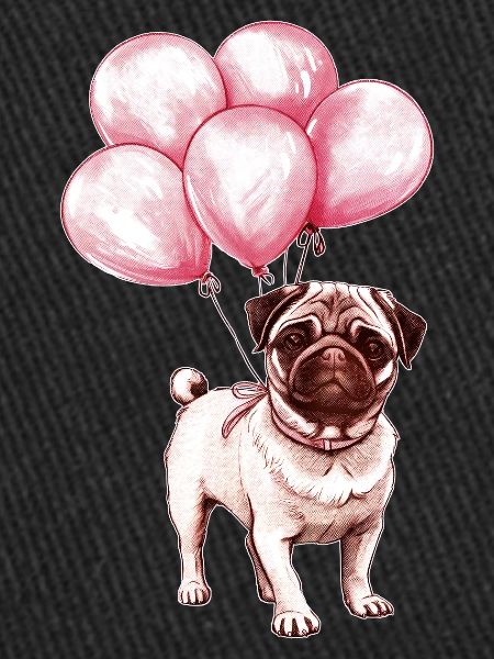 Mops mit Luftballons