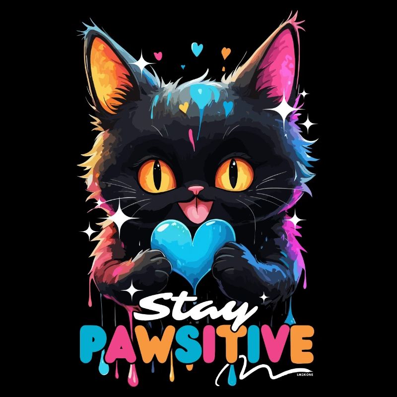 Kawaii Cat - Multicolored drips stay pawsitive