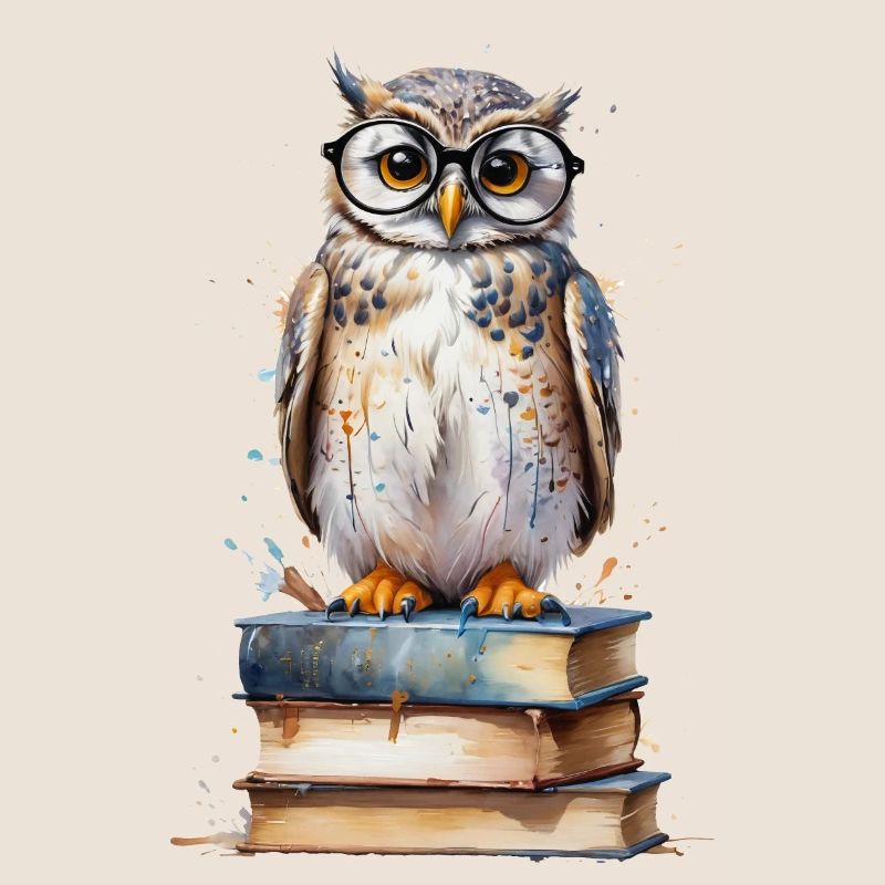 Hibou érudit - Aquarelle