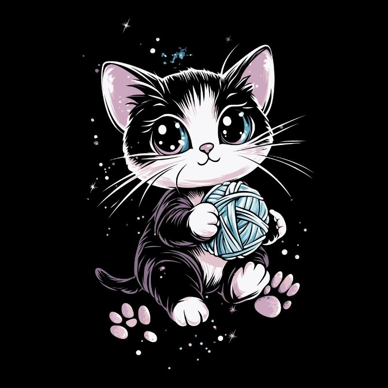 Chat mignon avec pelote de laine