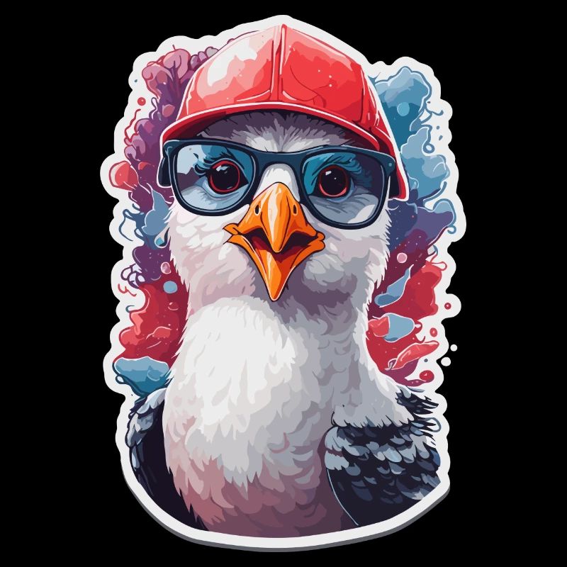 Seagull Cool avec casquette de baseball et lunettes de soleil
