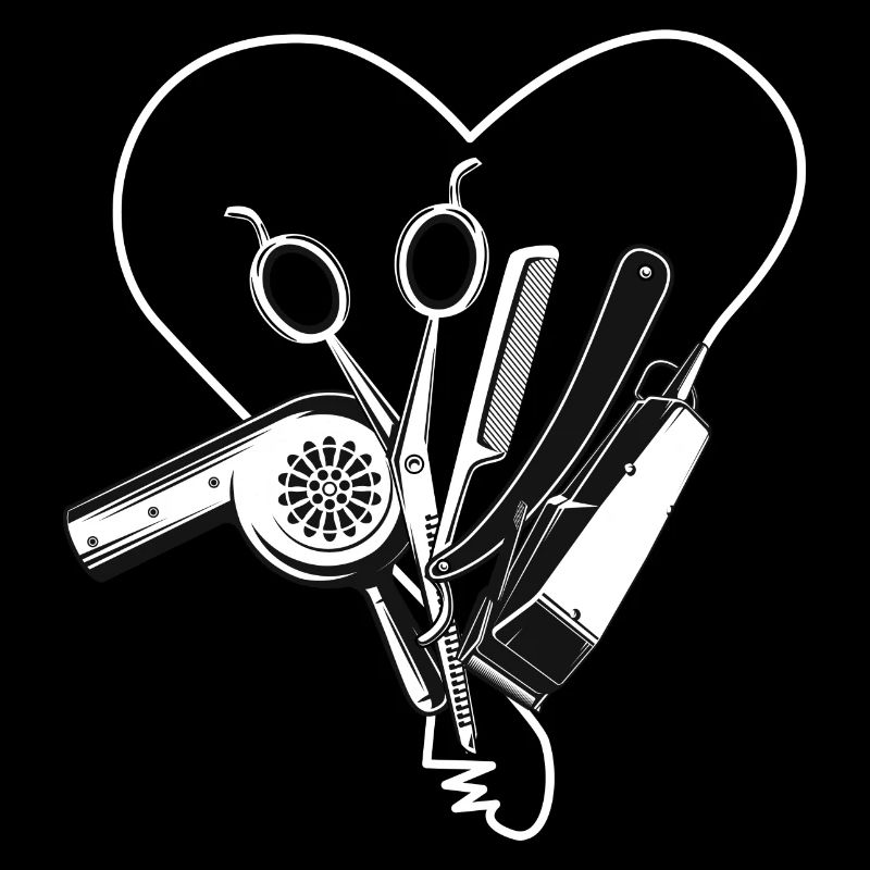 Ciseaux sèche-cheveux et peigne le cœur d’amour du coiffeur