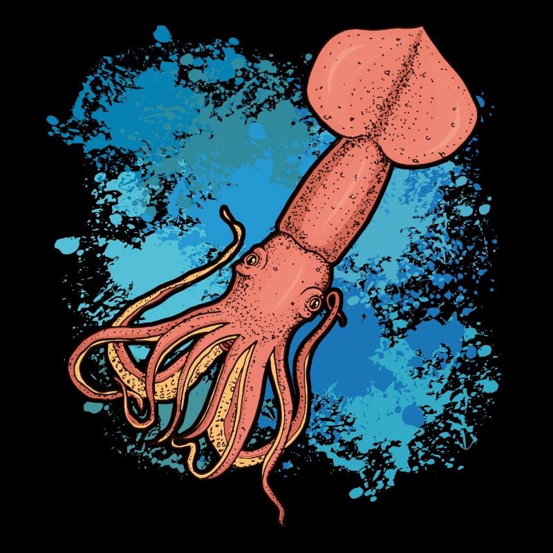Calmar Calmar géant sur des éclaboussures colorées de couleur