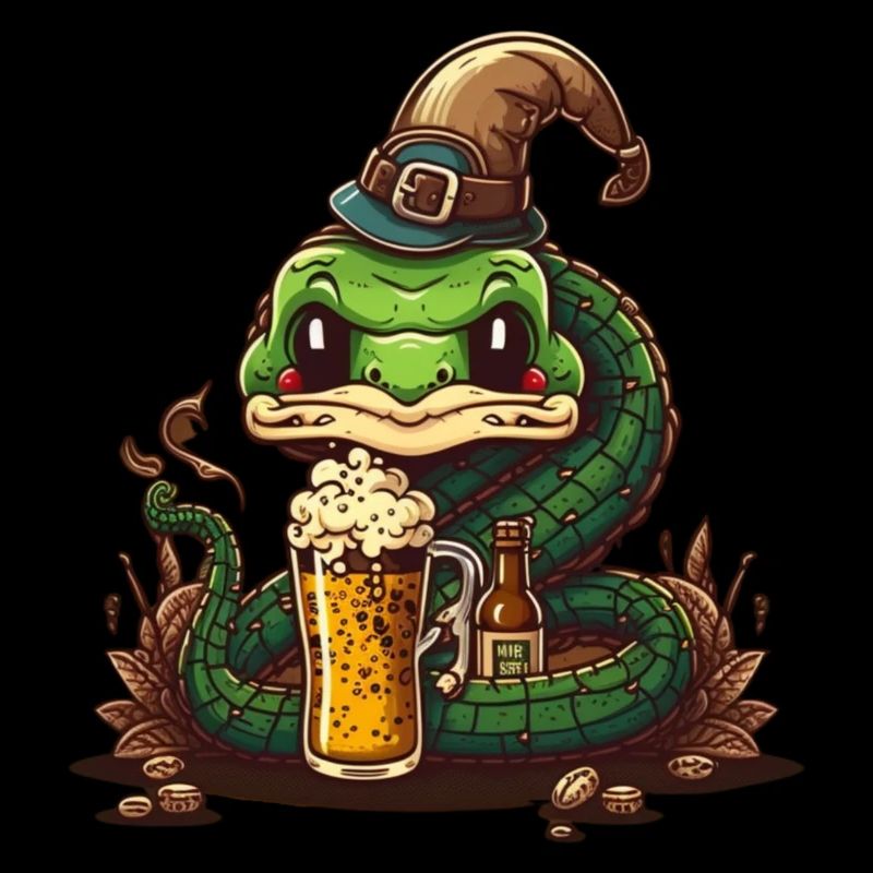Funny cool snake with beer and hat