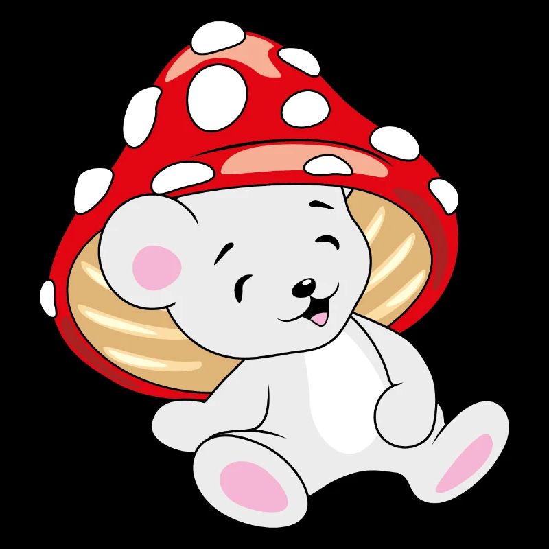 Drôle de bébé ours avec chapeau d’amanite