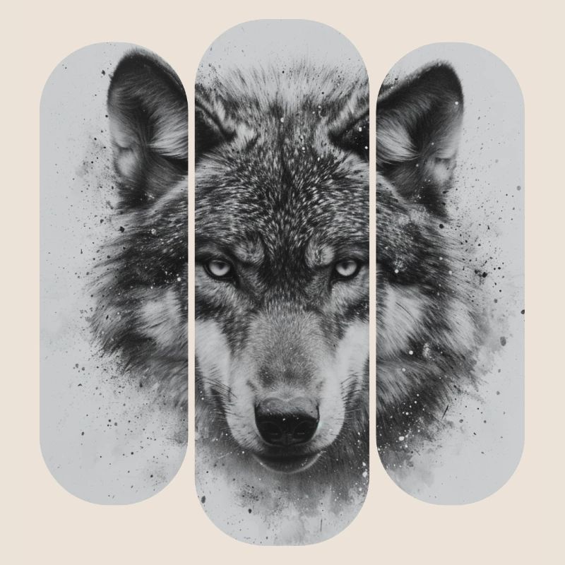 Triptychon Schwarz-Weißer Wolf