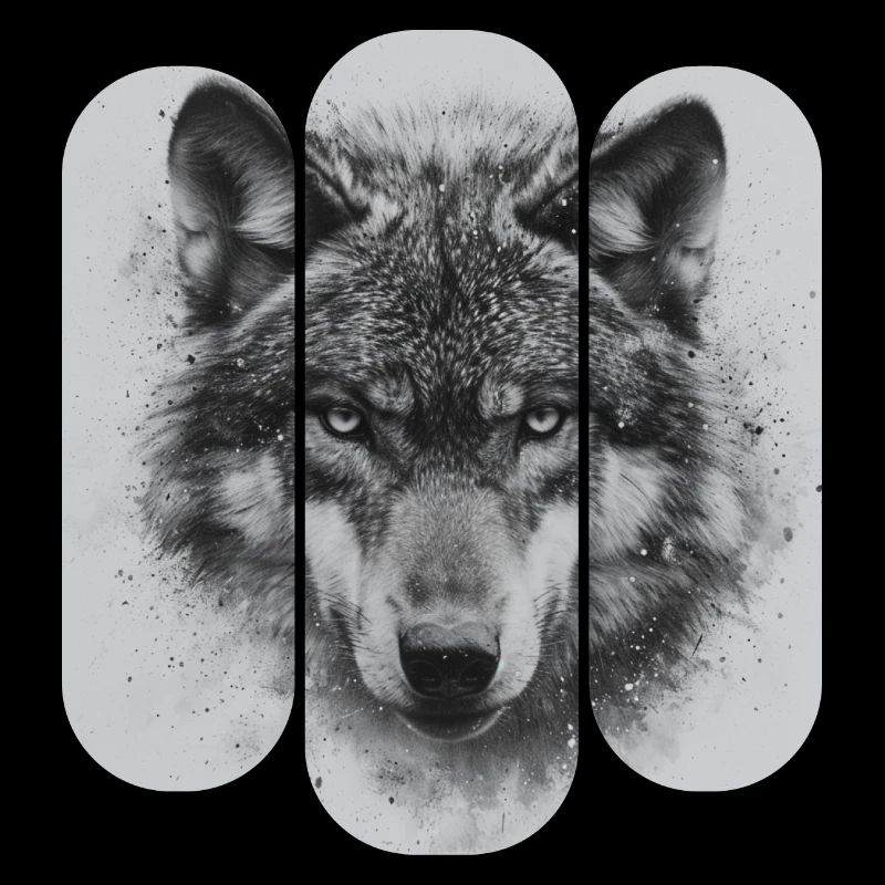 Triptychon Schwarz-Weißer Wolf