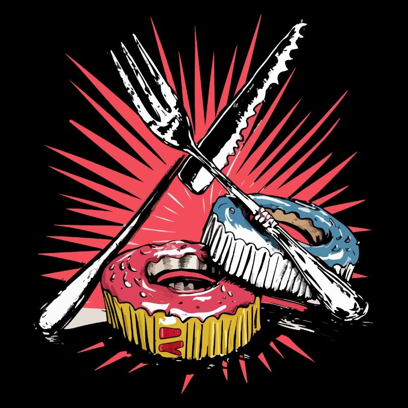 Gabel und Messer und Kuchen