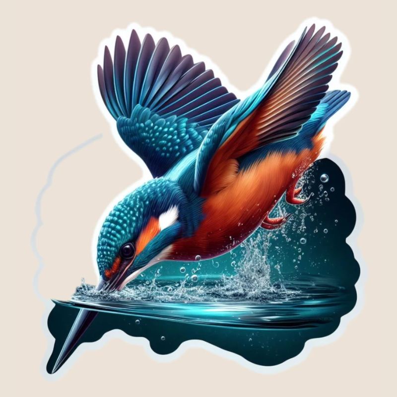 Eisvogel taucht in Wasser ein