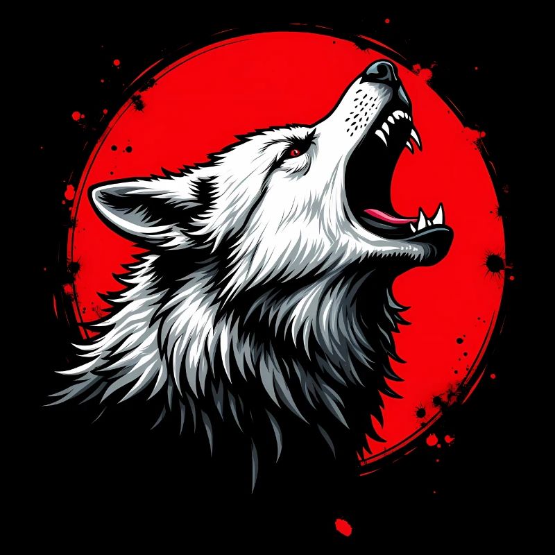 Wolf Design Backprint , Rot und Weiß Kunstmotiv