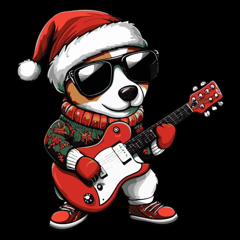 Jack Russel Terrier Chien Noël Rocker Gitarr