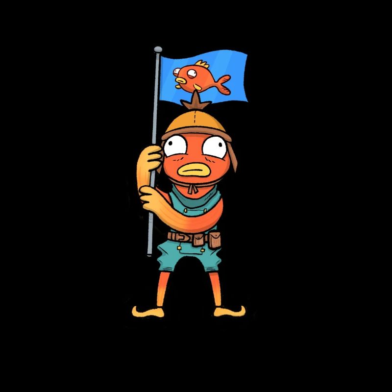 Fish Boy with a fish flag cartoon