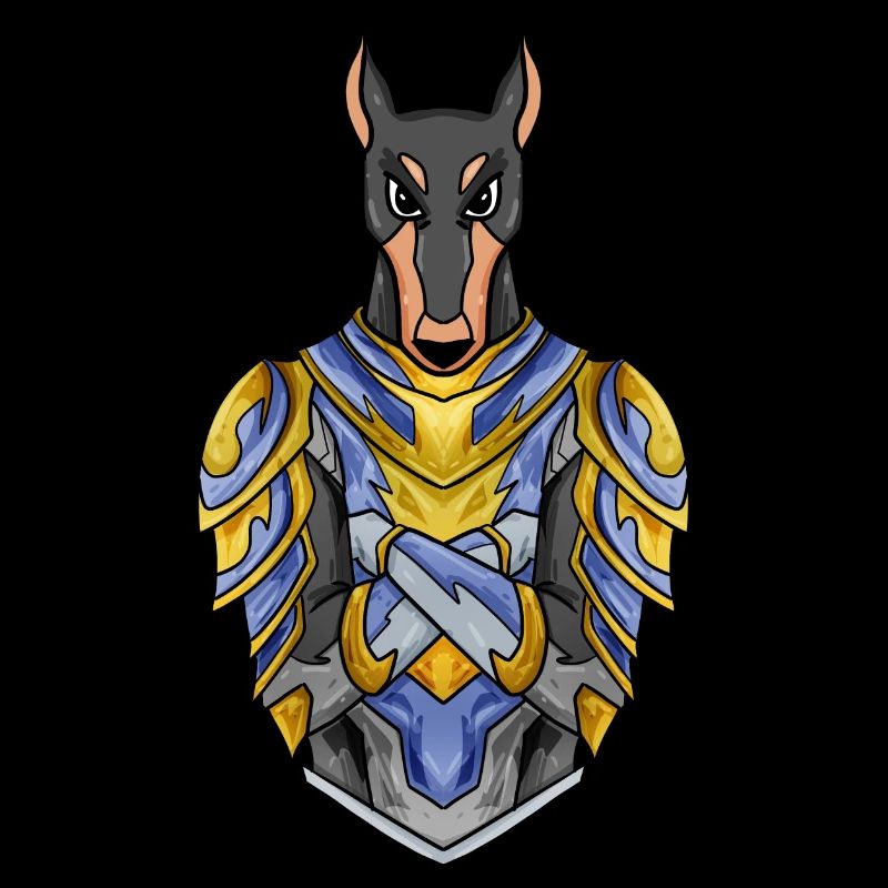 Ritter Hund Hunderasse Dobermann mit Rüstung