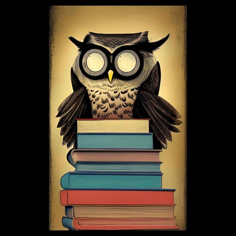 Comic Cartoon Süße Büchereule Eule Bücherstapel