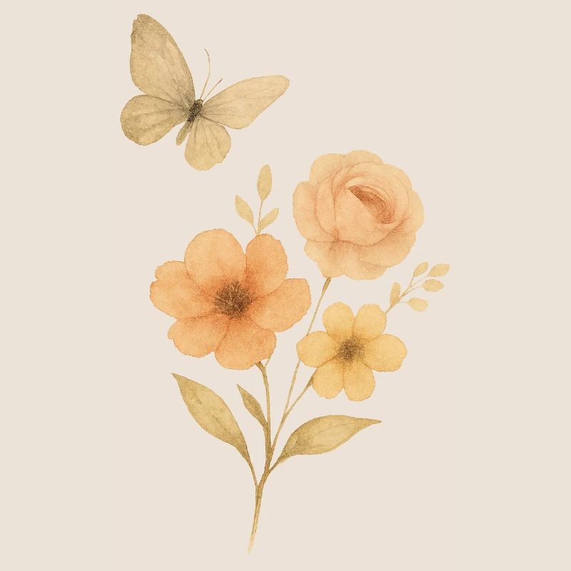 Fleurs pastel avec papillon