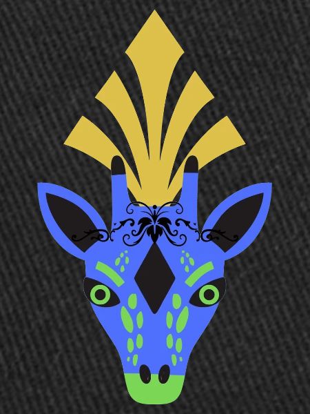 Blaue Giraffe mit Kopfschmuck