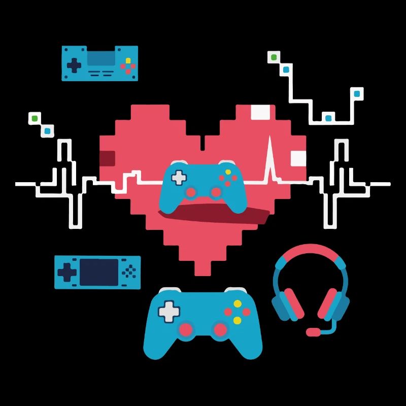 Retro Gaming Heart Gift Idea Heartbeat