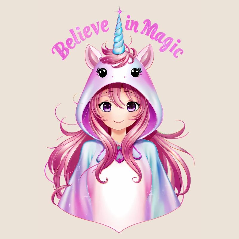 Anime-Mädchen im Einhorn-Anzug