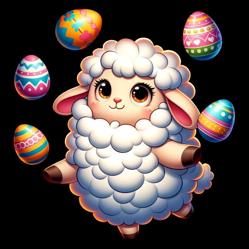 Colorful Easter Egg Juggling Lamb Cartoon