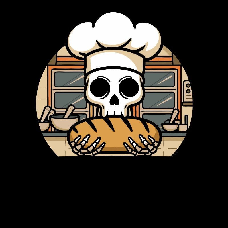 Old Man Baking Skull with Baker's Hat with Bread