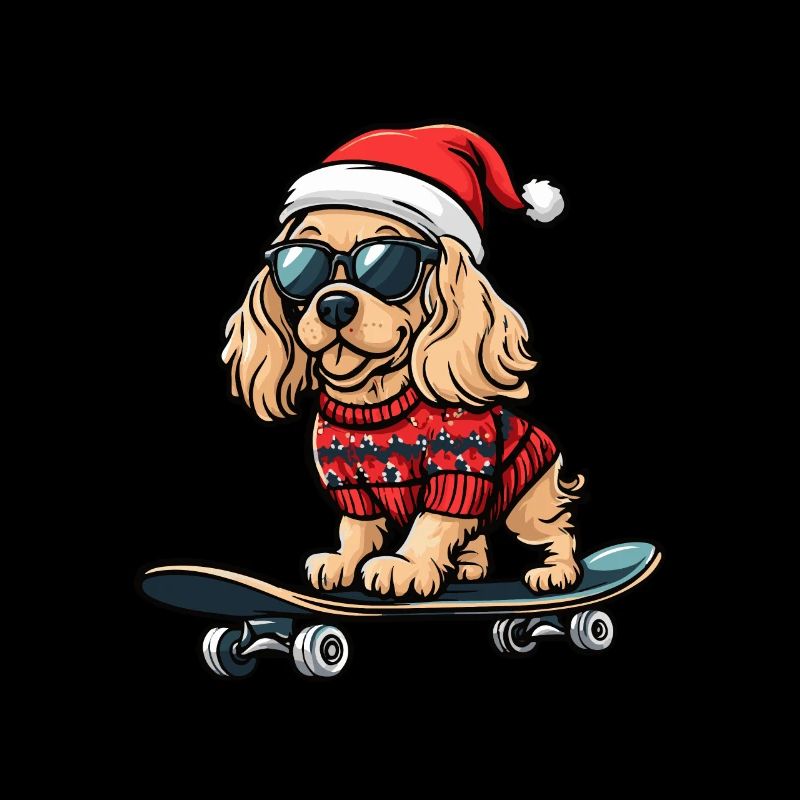 Cocker Spaniel Chien Noël Skateboard