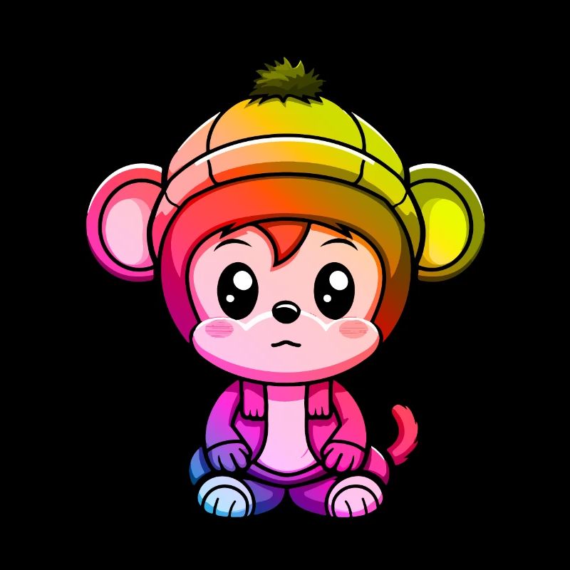 Monkey Winter Animal Colorful Comic