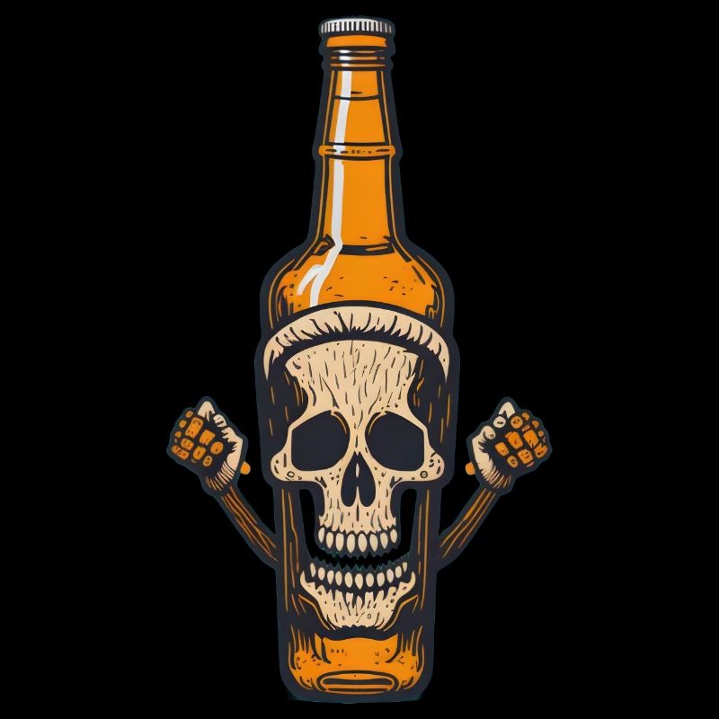 Halb Bierflasche Halb Schädel Trinken Saufen