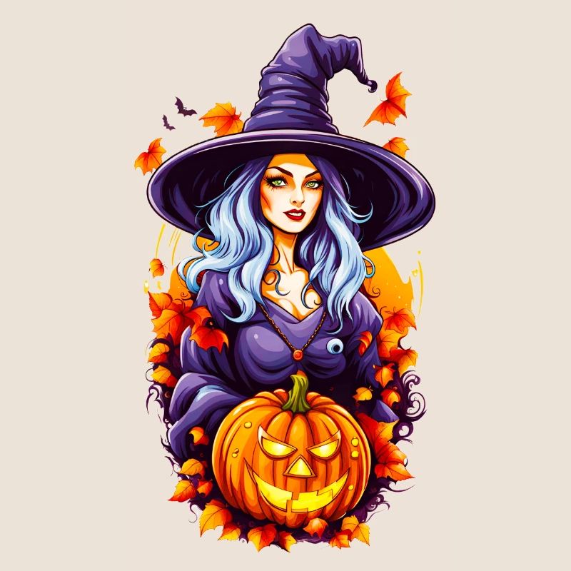 Halloween Hexe mit Kürbiskopf