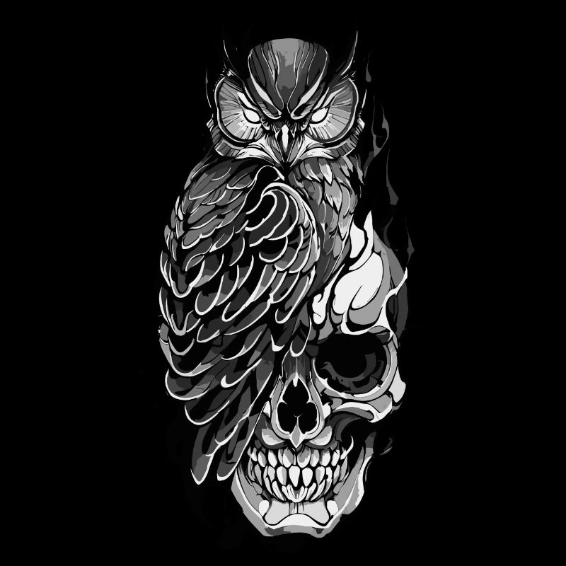 Eule sitzt auf Schädel