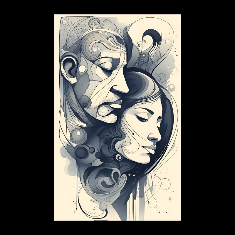 Visages de couple abstraits à l’encre