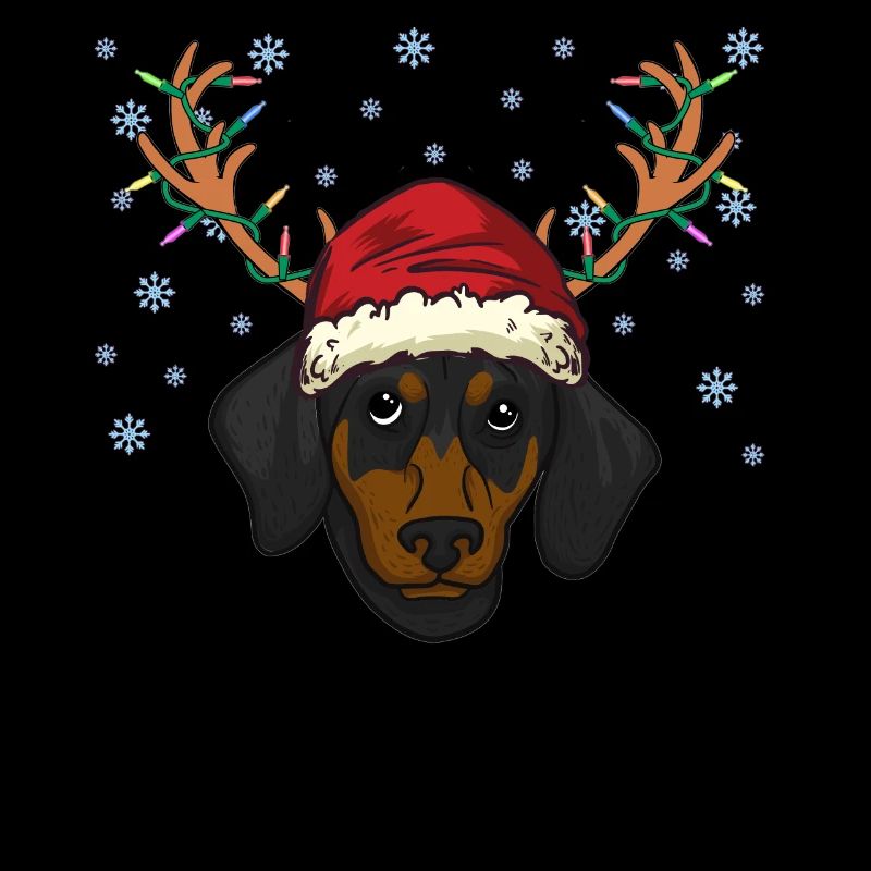 Chiot teckel avec bonnet de Noel et bois
