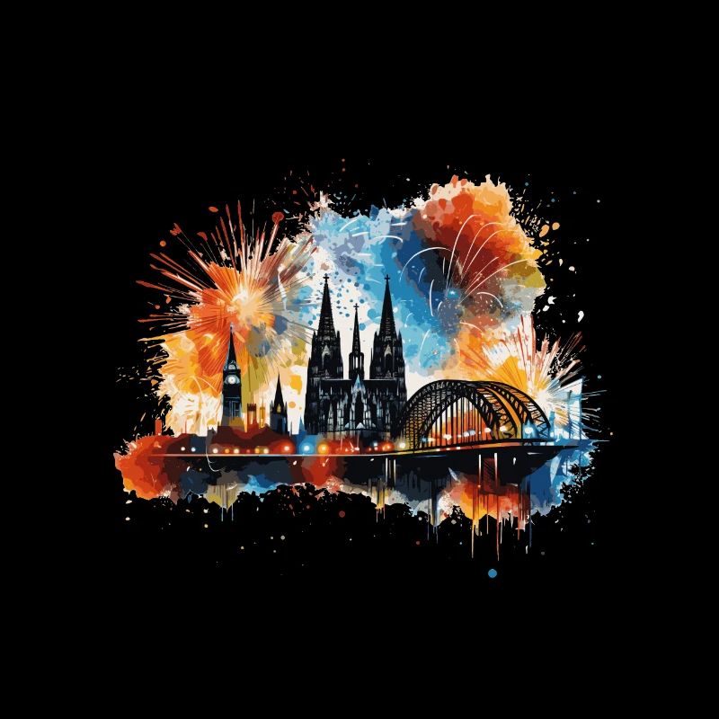 Happy New Year with fireworks in Cologne