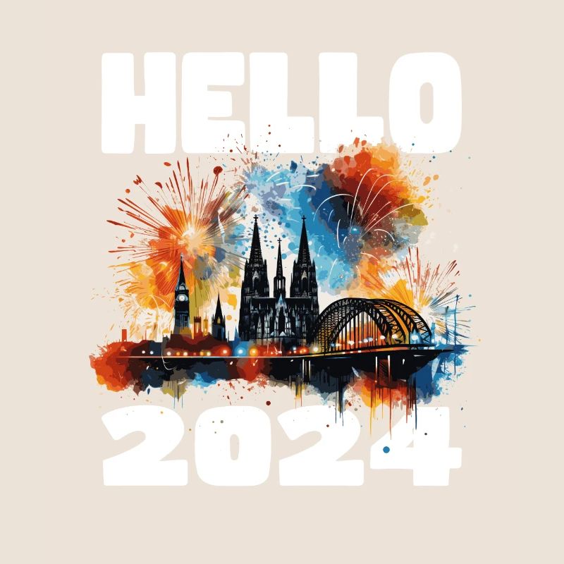 Happy New Year with fireworks in Cologne