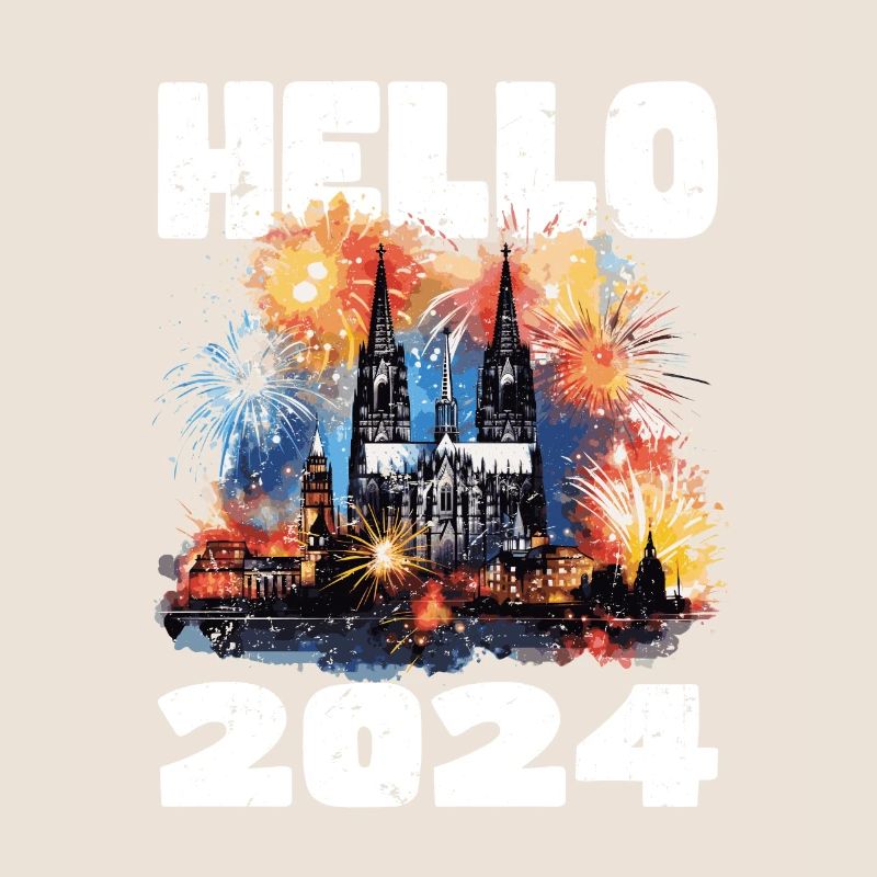 Happy New Year with fireworks in Cologne