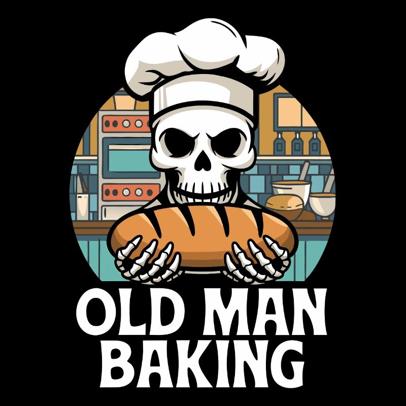 Old Man Baking Skull mit Bäckermütze mit Brot