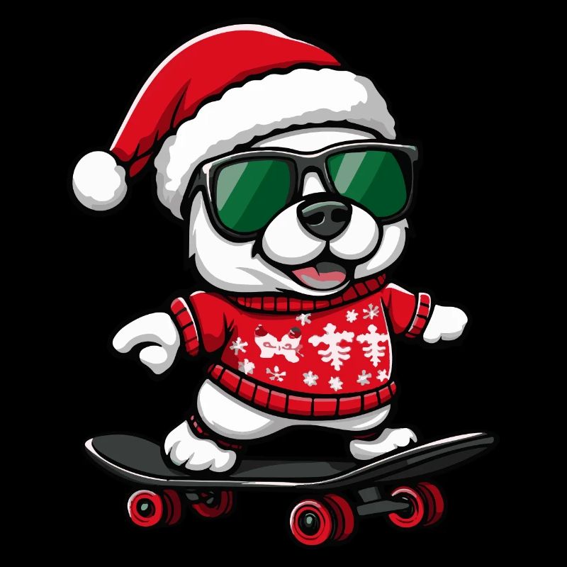Samoyède chien Noël planche à roulettes