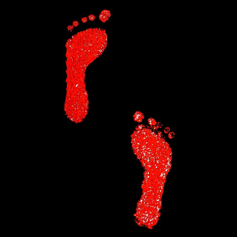Empreintes de pas pieds rouges