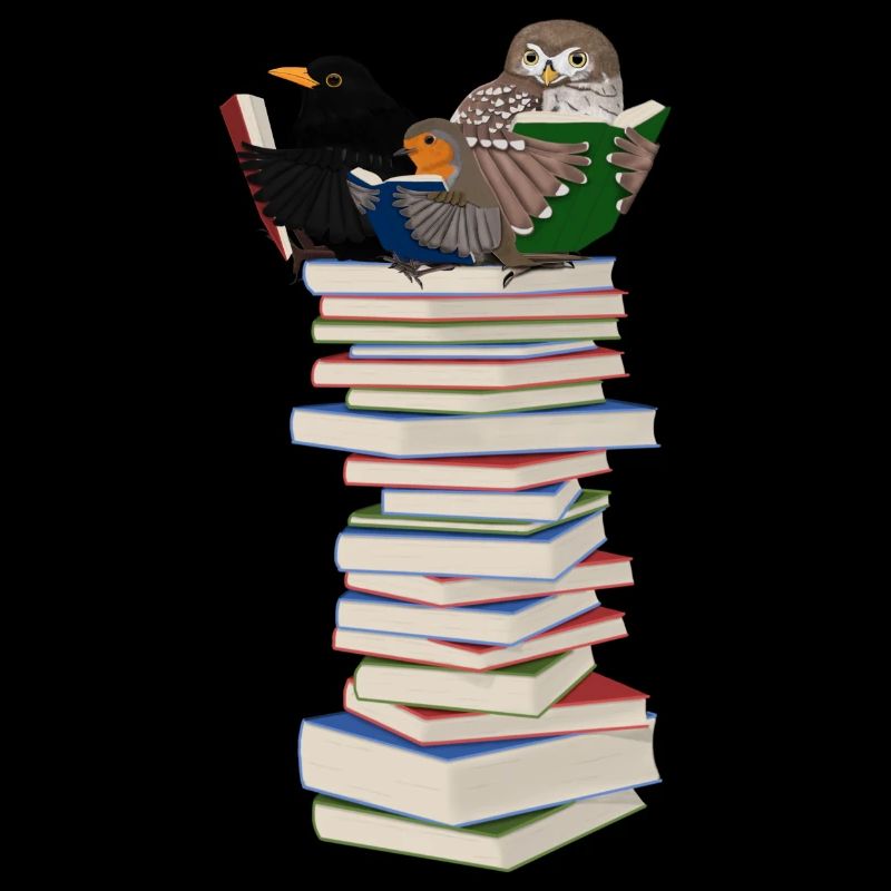 Rotkehlchen Amsel Eule lesen Bücher Vogel