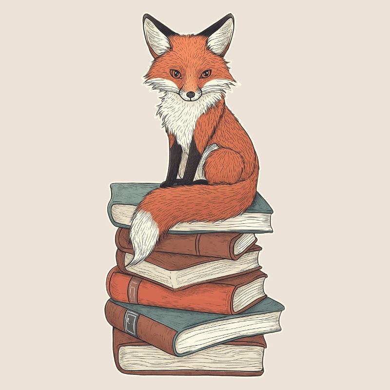 Fox on stack of books