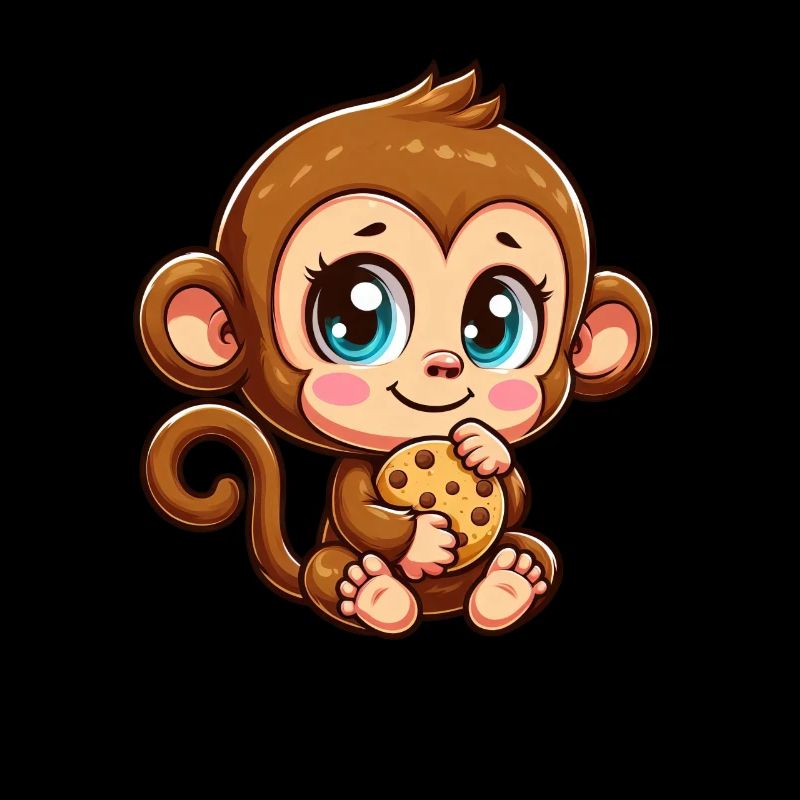 Mignon singe chimpanzé grignoter des biscuits dessin animé