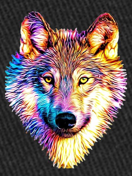 Wolf in rainbow flames