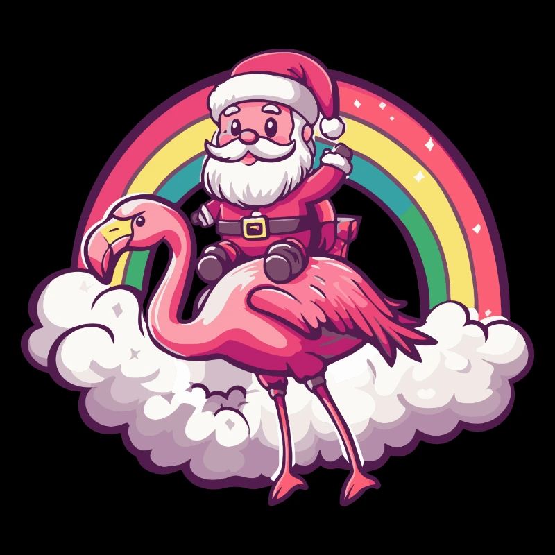 Flamant rose Père Noël Arc-en-ciel