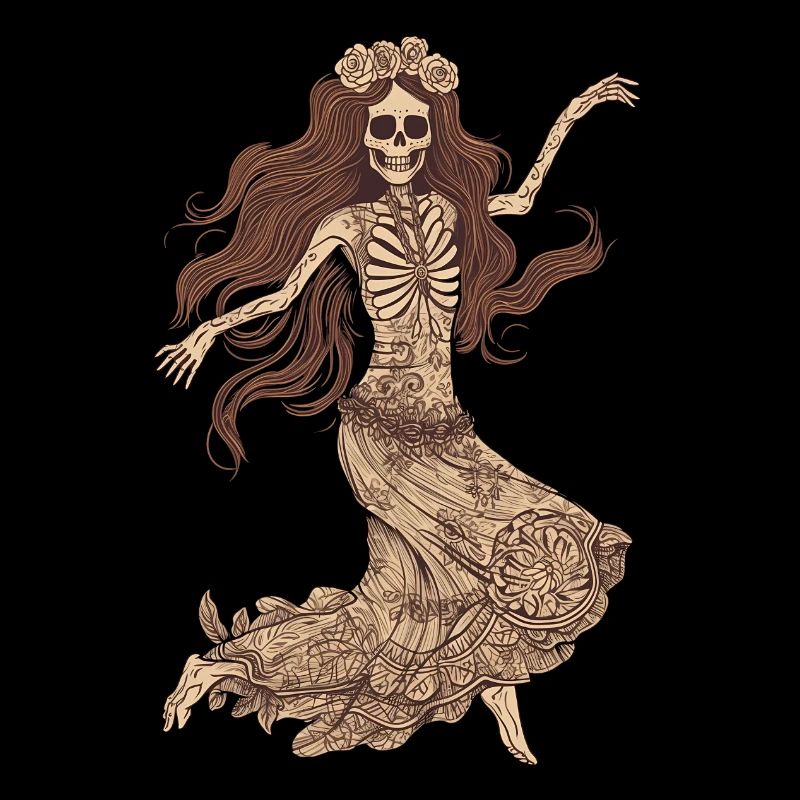 Cheerful 60s 70s Hippie Skeleton
