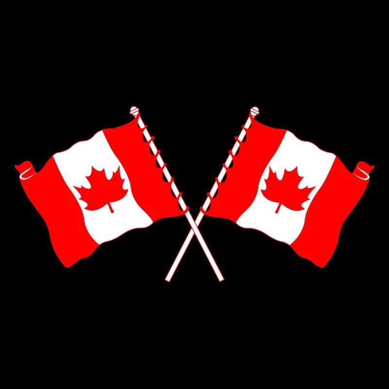 Deux drapeaux du Canada croisés avec une feuille d’érable