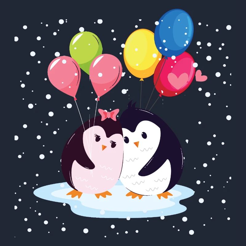 Pinguine mit Luftballons