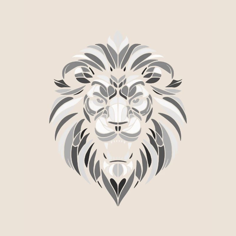 Black and white lion head geometric patterns