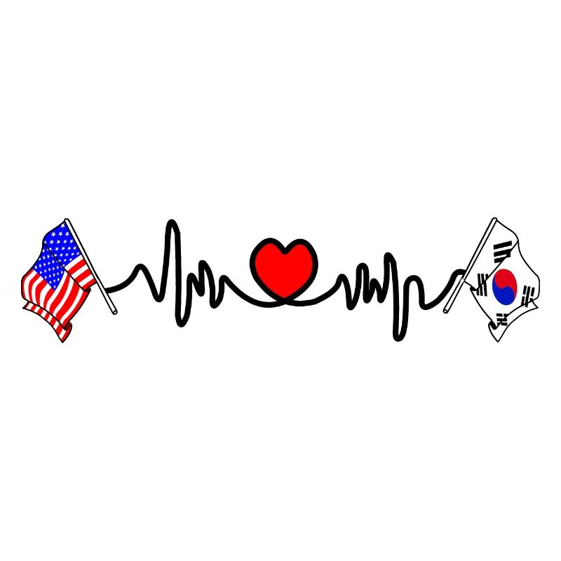 Cardio heart avec drapeau des États-Unis et de la Corée du Sud
