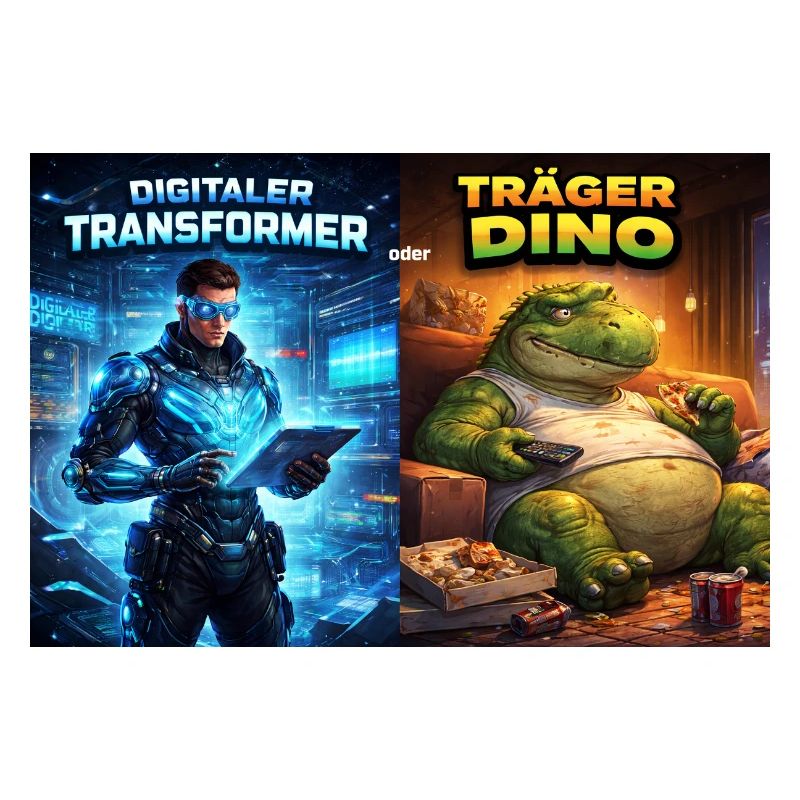 Digitaler Tech-Kämpfer oder träger Dino