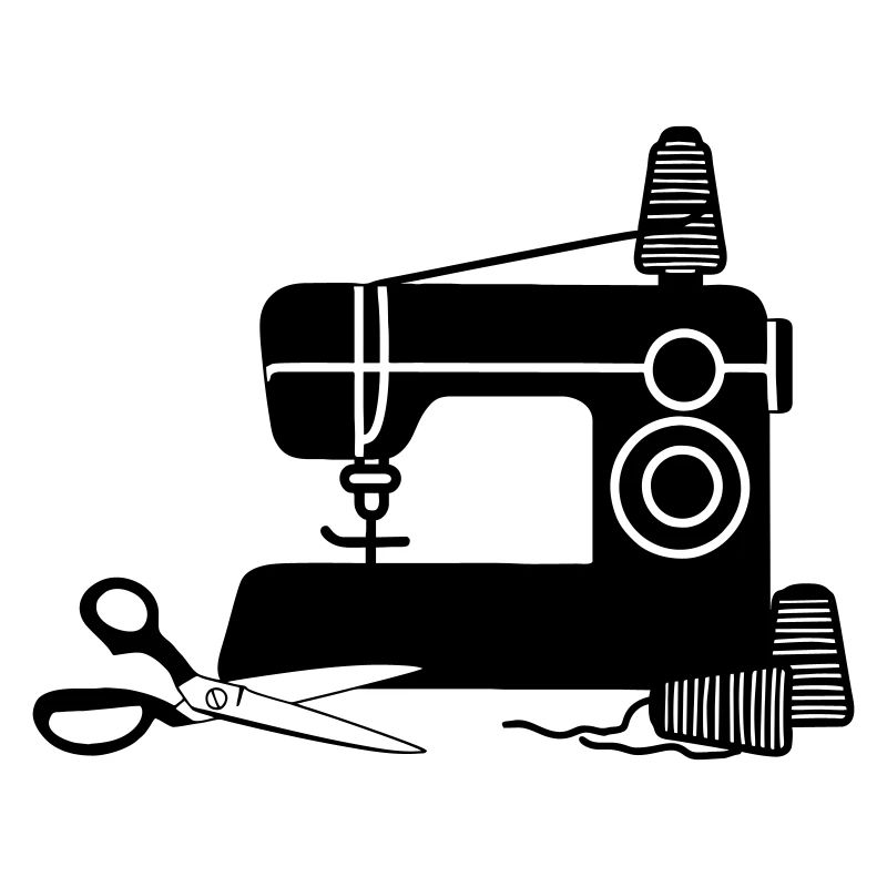Logo de machine à coudre atelier de couture avec fil et ciseaux