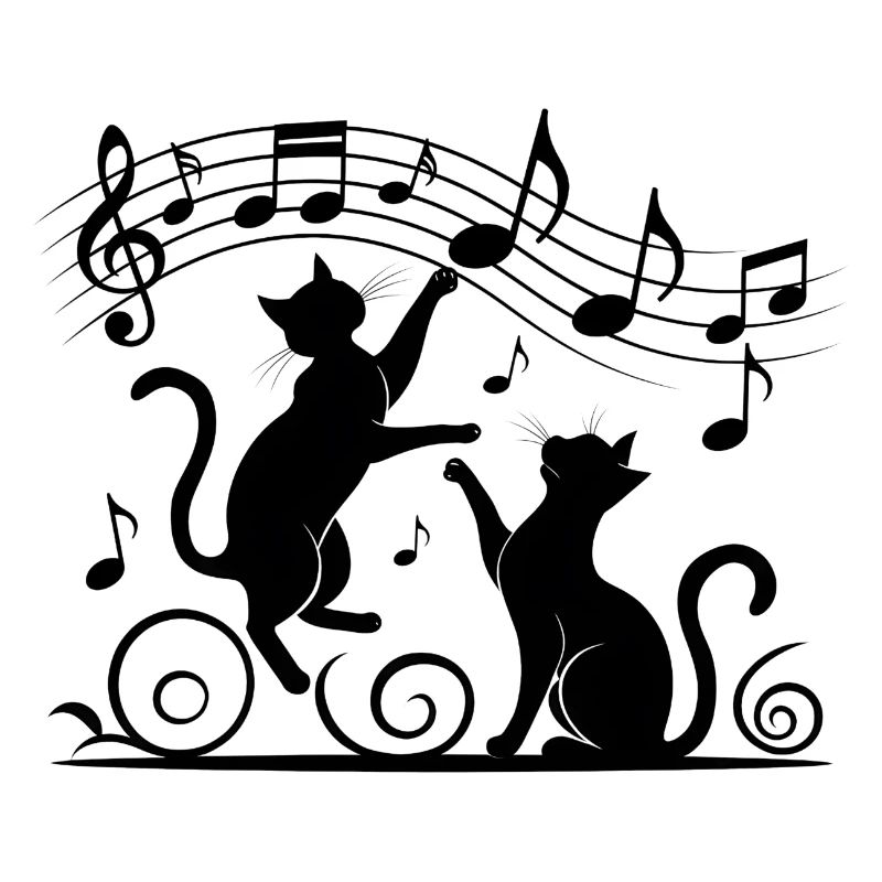 Black cats pattern playing with musical note